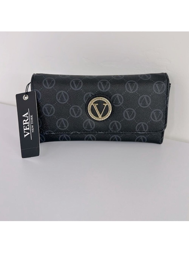 Vera New York Black Logo-Print Wallet With Gold Emblem